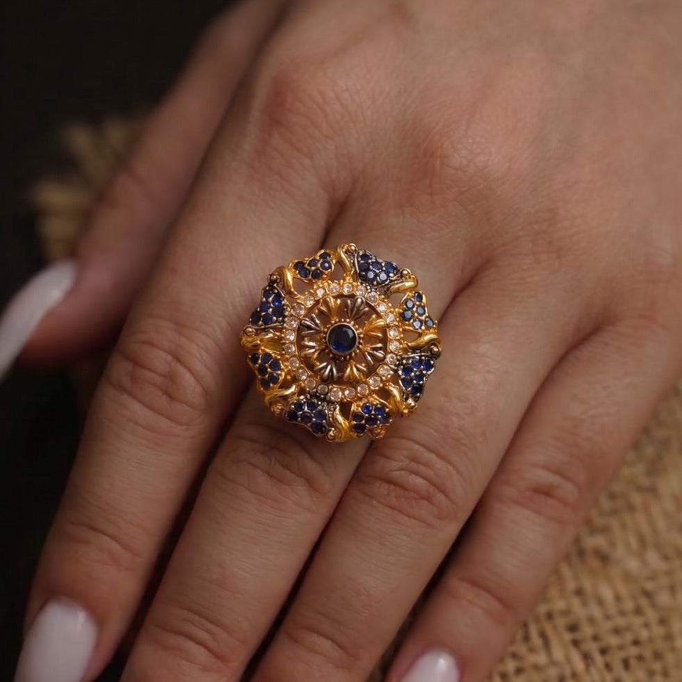 Stylish Design Gold Plated Crystal Stones Ring For Girls/Women