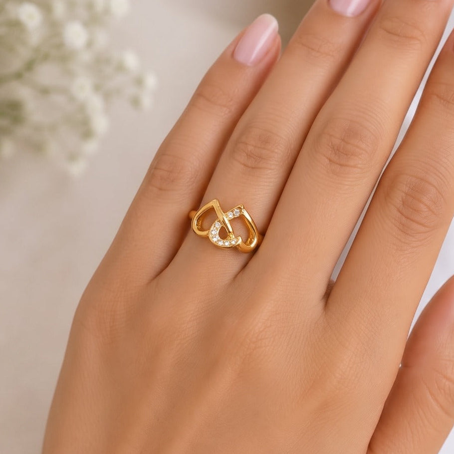 Luminous Heart Design Gold Plated Crystal Stones Ring For Girls/Women
