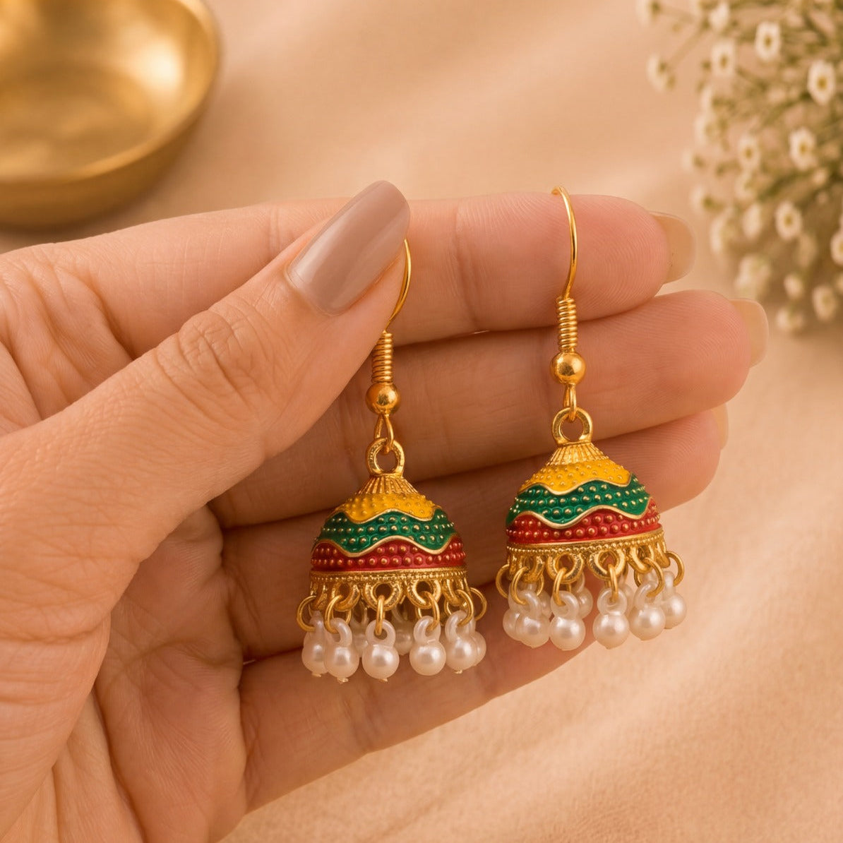 Fancy Design Gold Plated Pearls Earrings For Girls/women