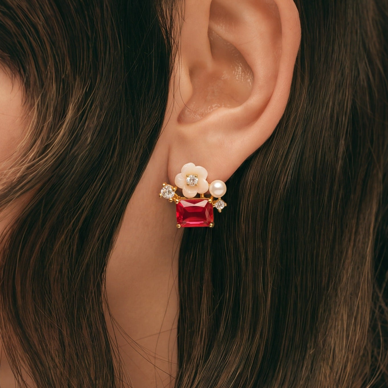 Sparkling Design Gold Plated Crystal Stones Earrings For Girls/women