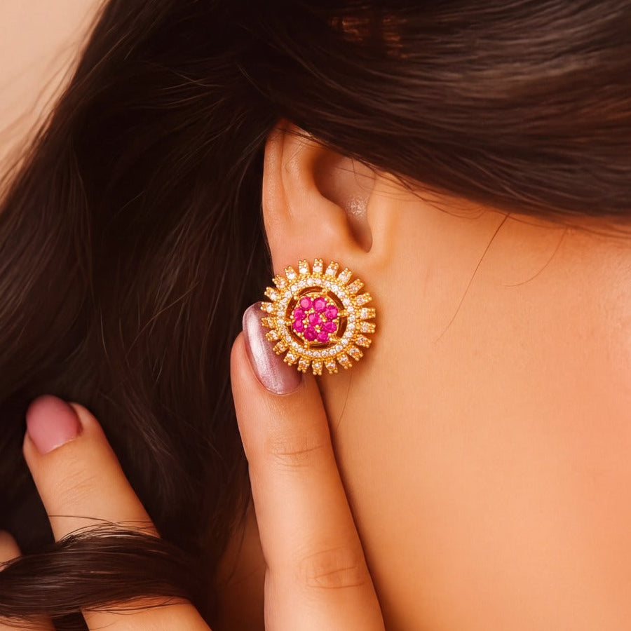 Stylish Design Gold Plated Crystal Stones Earrings For Girls/women