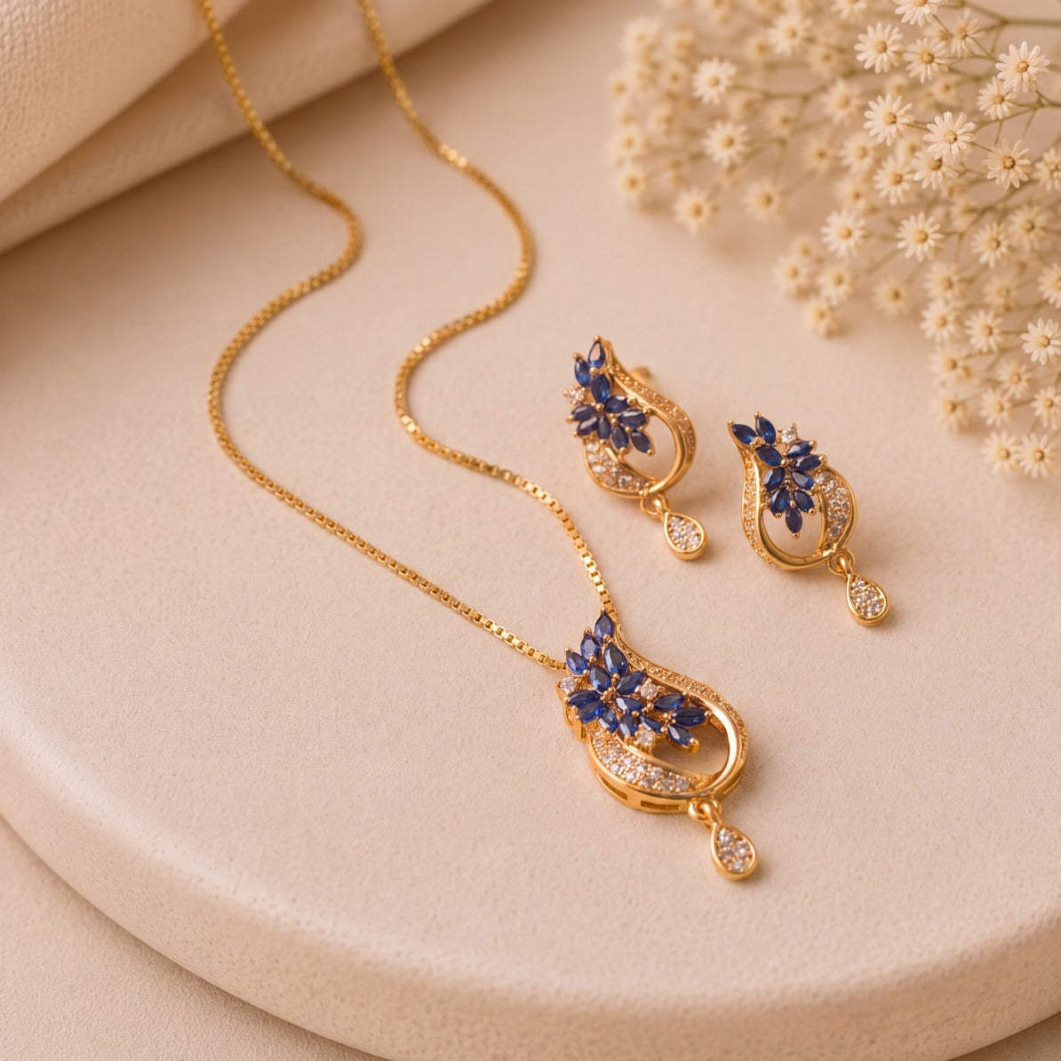 Sparkling Design Gold Plated Crystal Stones Necklace Set for Girls/Women