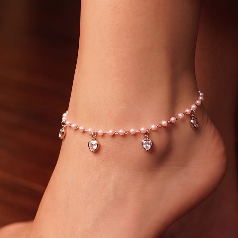 Stylish Unique Heart Design Crystal Stones Anklet for Girls/Women