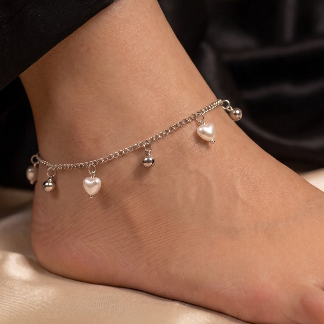 Fancy Unique Design Silver Plated Pearl Anklet for Girls/Women