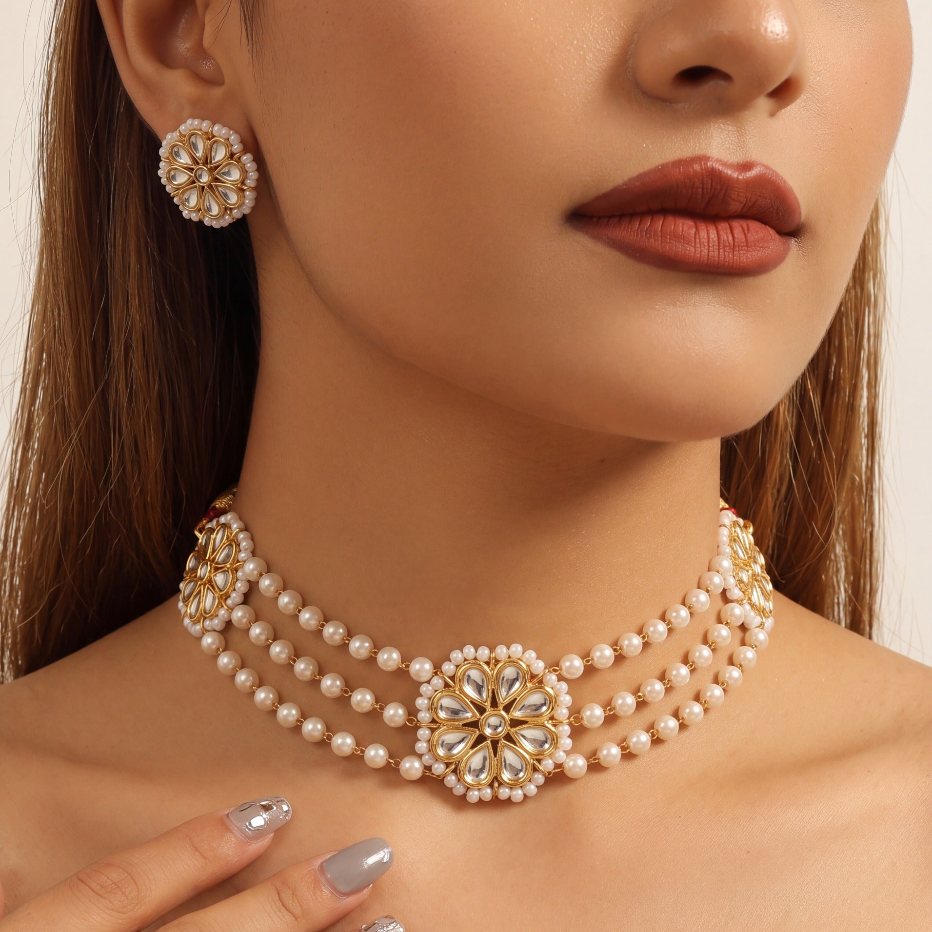 Luxury Unique Design Crystal Stones Kundan Set for Girls/Women