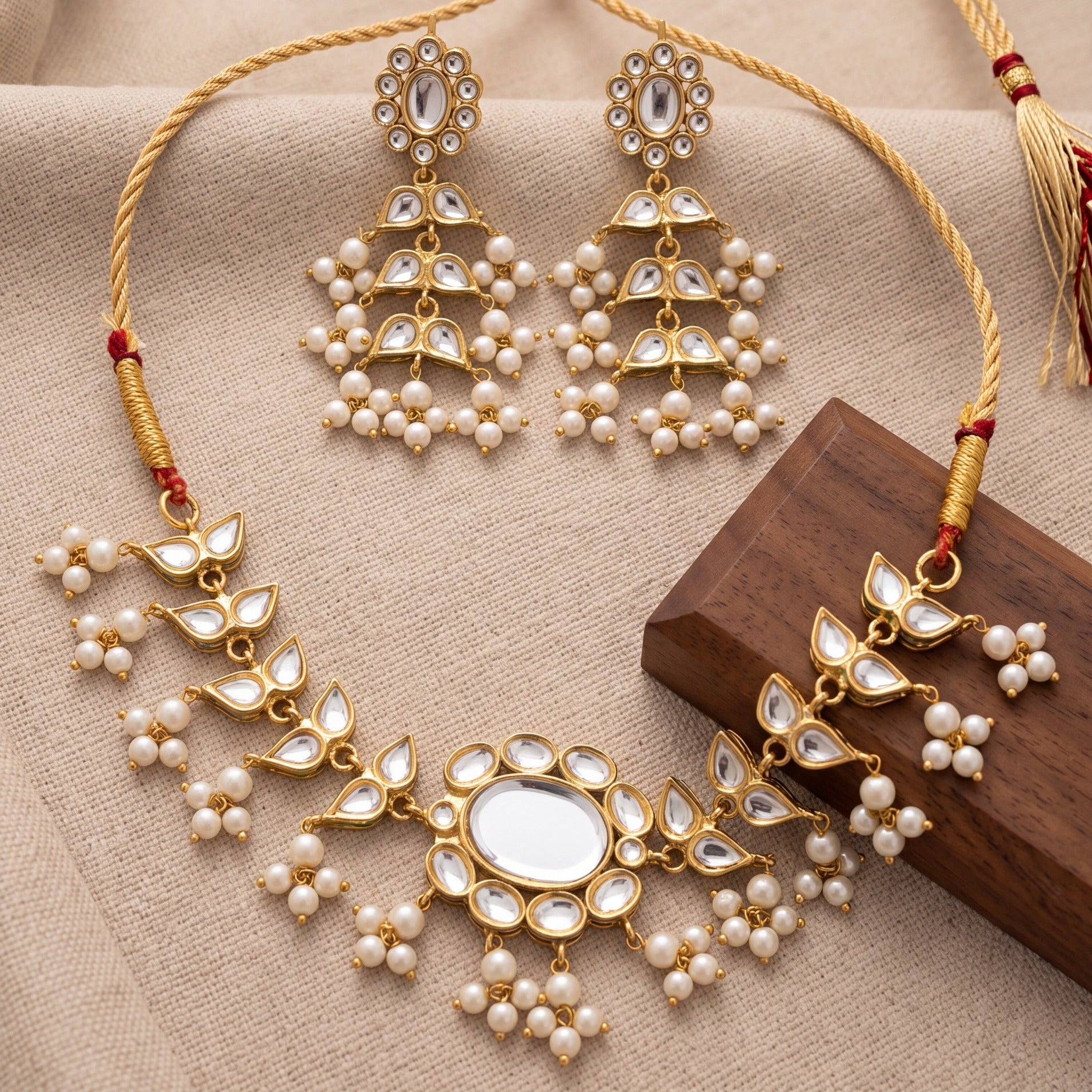 Sparkling Design Gold Plated Crystal Stones Kundan Set for Girls/Women