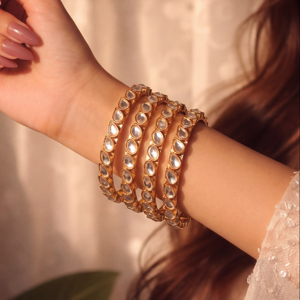 Stylish Design Gold Plated Crystal Stones 4pc Bangle set for Girls/Women