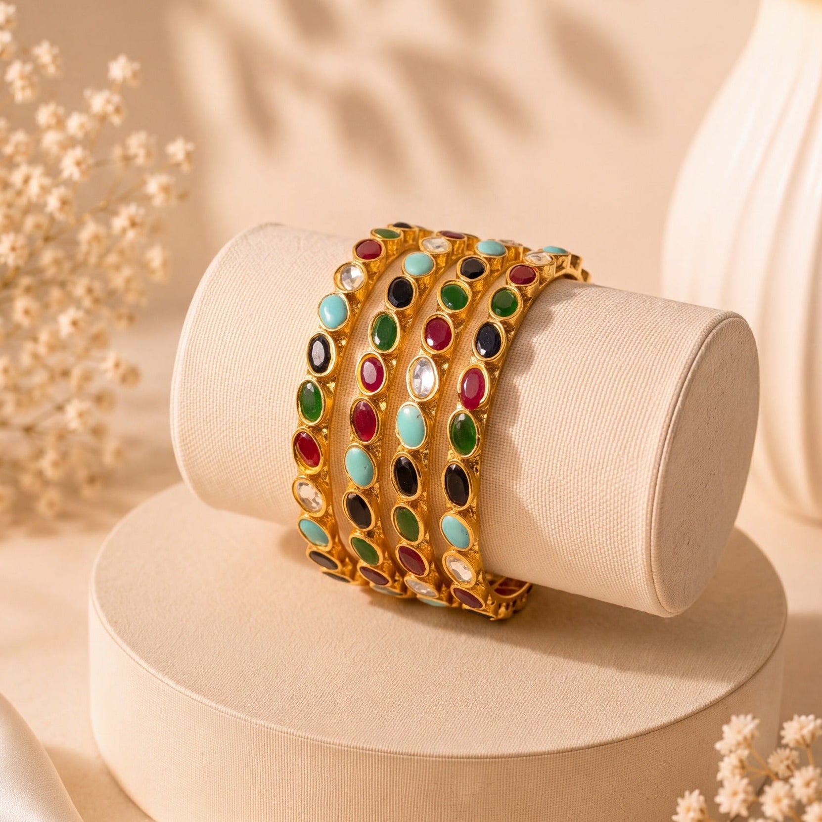 Charming Design Gold Plated Crystal Stones 4pc Bangle set for Girls/Women