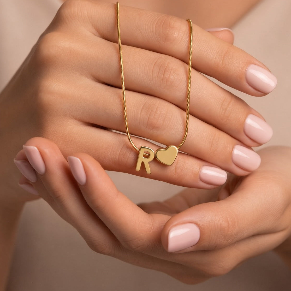 Luminous Heart Design Gold Plated Alphabet Pendant for Girls/Women