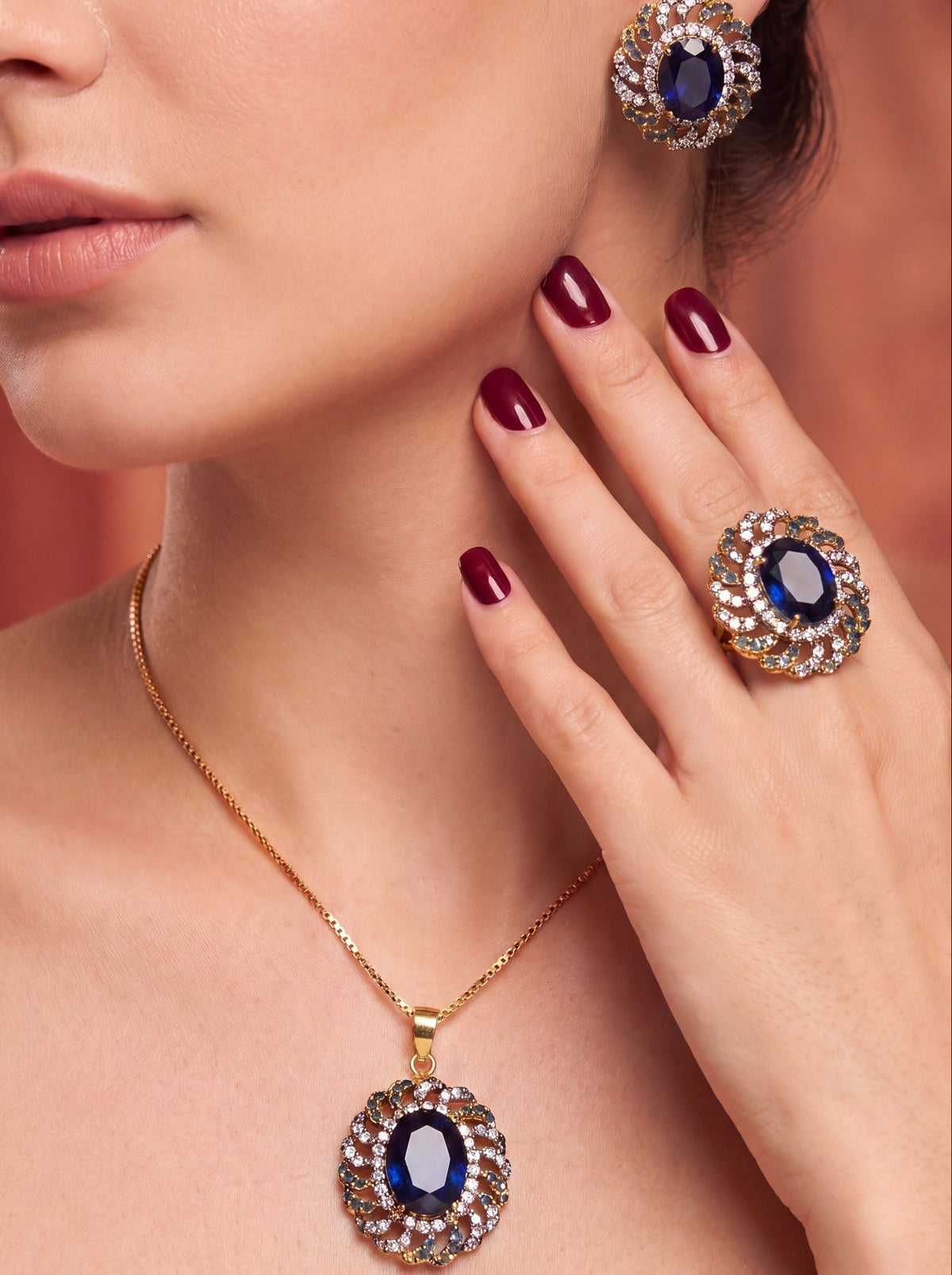 Sparkling Design Gold Plated Crystal Stones Necklace Set For Girls/women