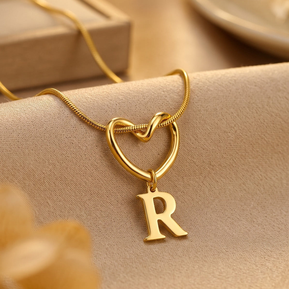 Stylish Heart Design Gold Plated Alphabet Pendant for Girls/Women