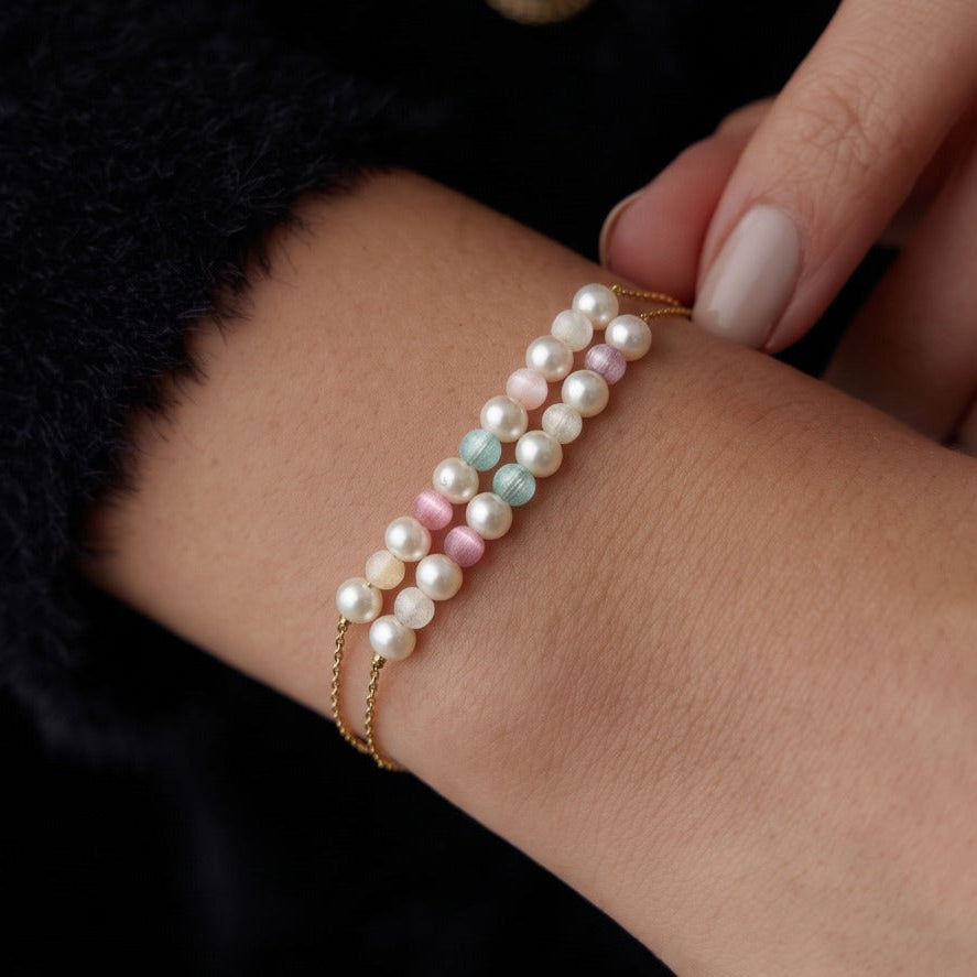 Elegant Unique Design Gold Plated Pearls Bracelet for Girls/Women
