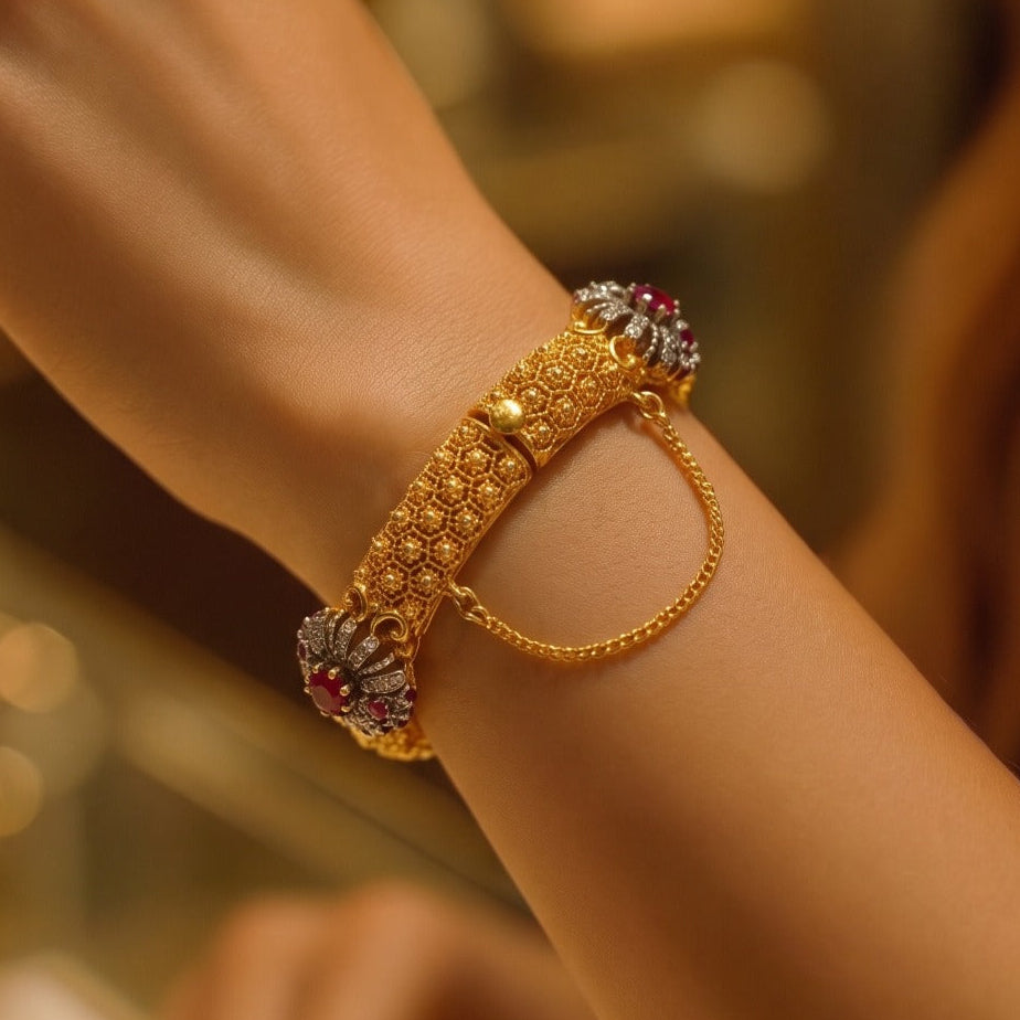 Beautiful Design Gold Plated Crystal Stones Bangle for Girls/Women