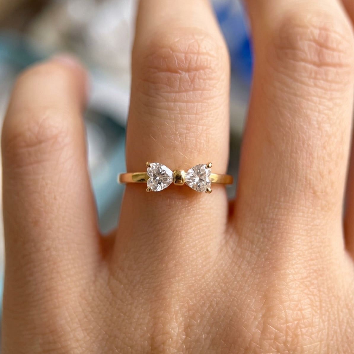 Fancy Heart Design Gold Plated Crystal Stones Ring For Girls/women
