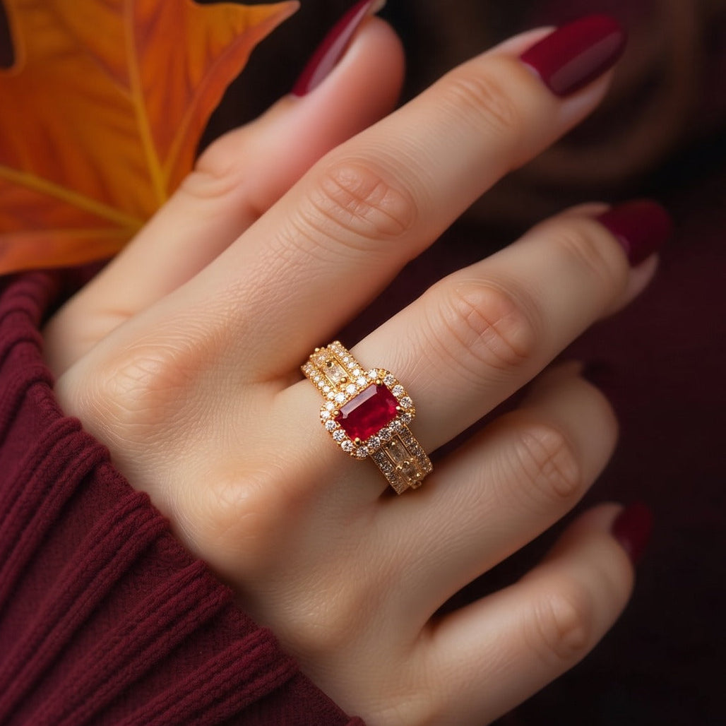 Luminous Unique Design Gold Plated Crystal Stones Ring For Girls/women
