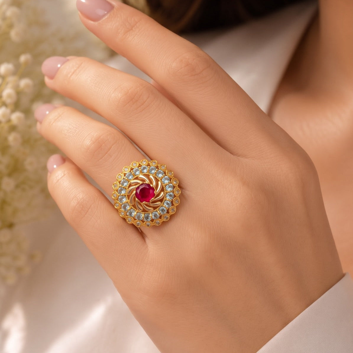 Charming Unique Design Gold Plated Crystal Stones Ring For Girls/women