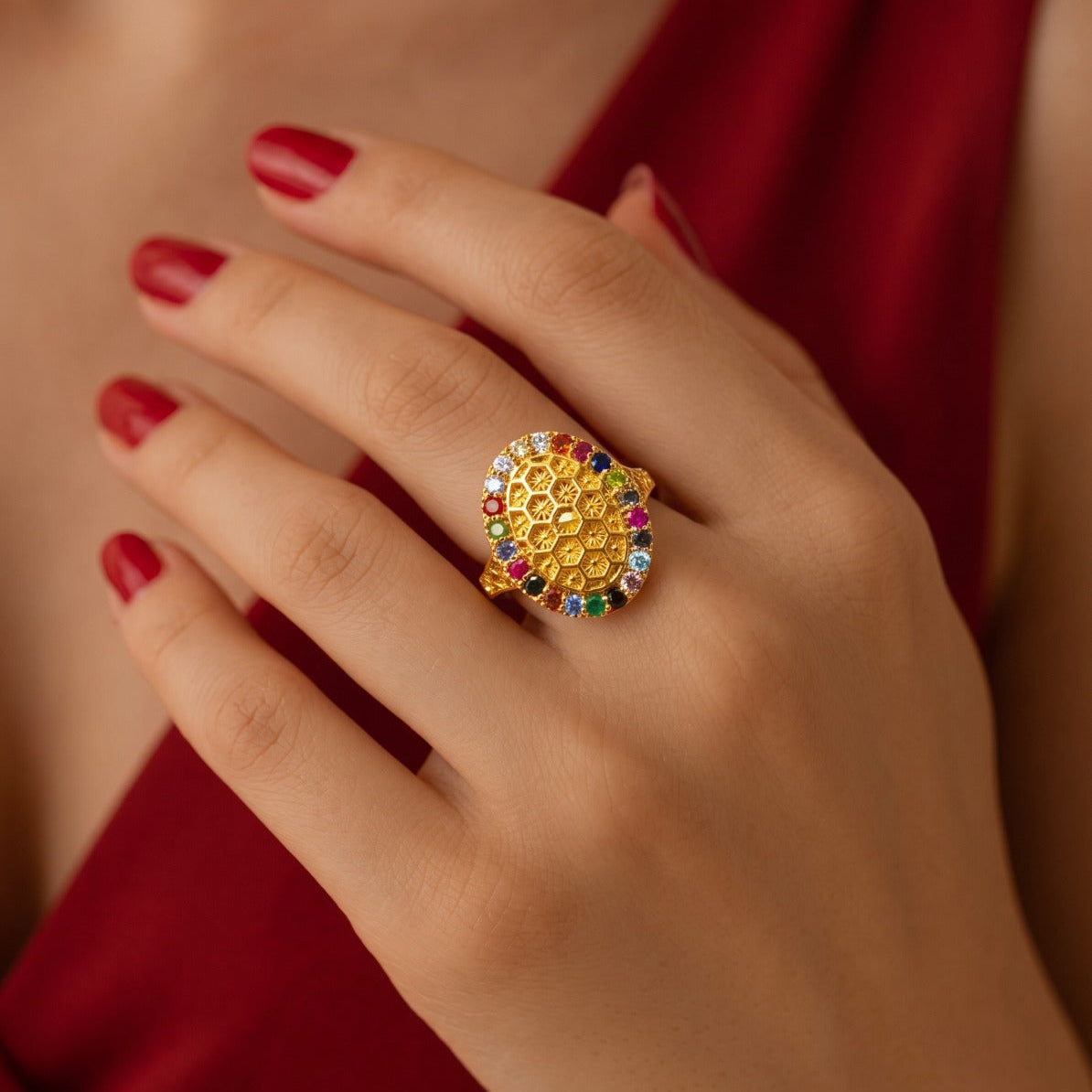 Luminous Design Gold Plated Crystal Stones Ring For Girls/women