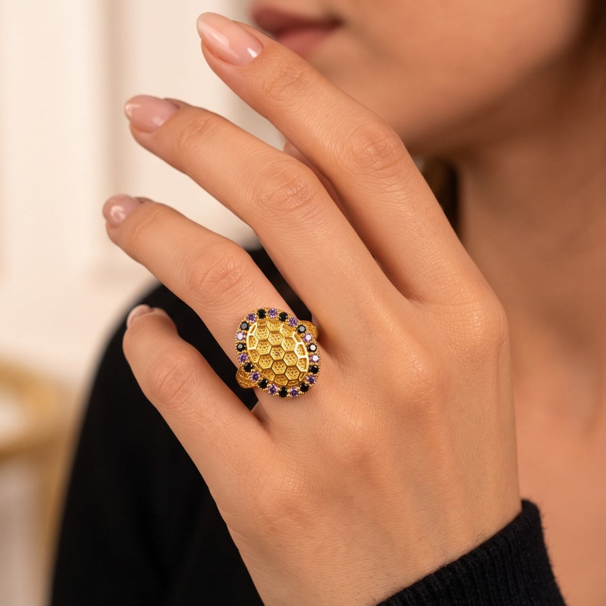 Luminous Design Gold Plated Crystal Stones Ring For Girls/women