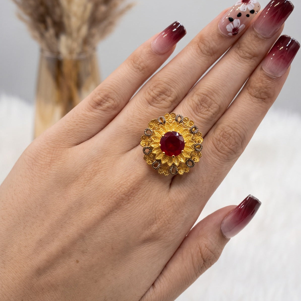 Beautiful Unique Design Gold Plated Stone Ring For Girls/women