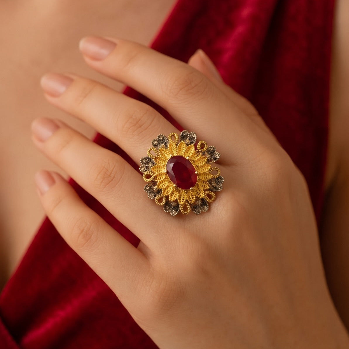 Gorgeous Unique Design Gold Plated Stone Ring For Girls/women