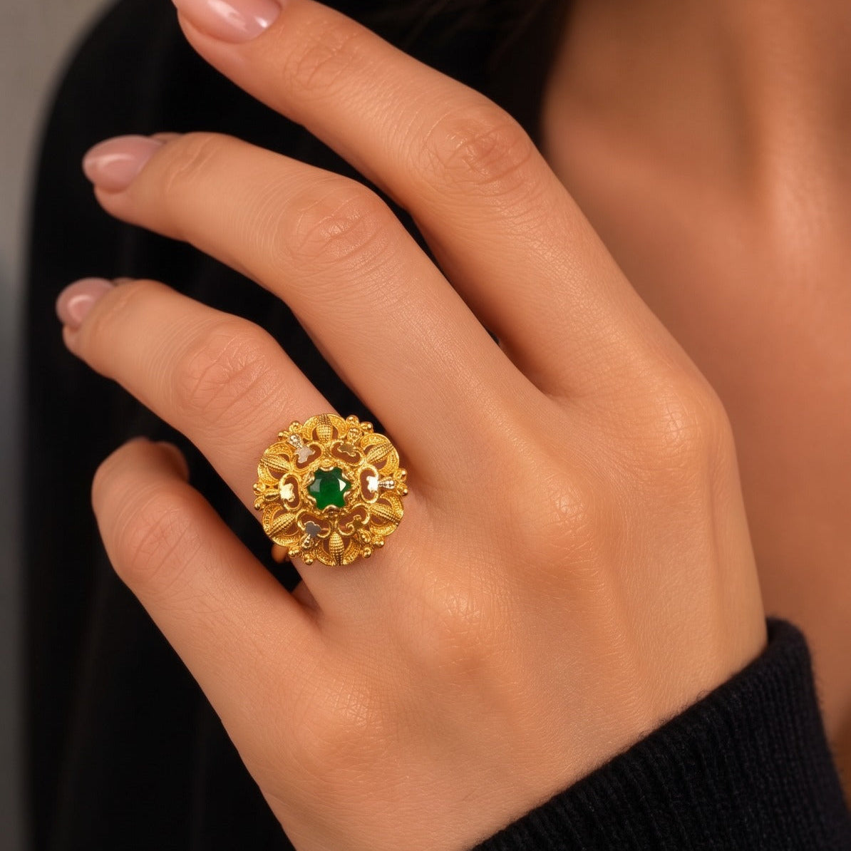 Sparkling Unique Design Gold Stone Plated Ring For Girls/women