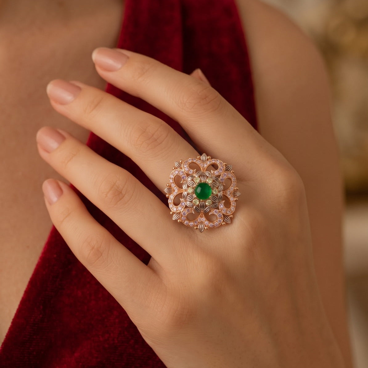 Charming Unique Design Gold Plated Crystal Stones Ring For Girls/women