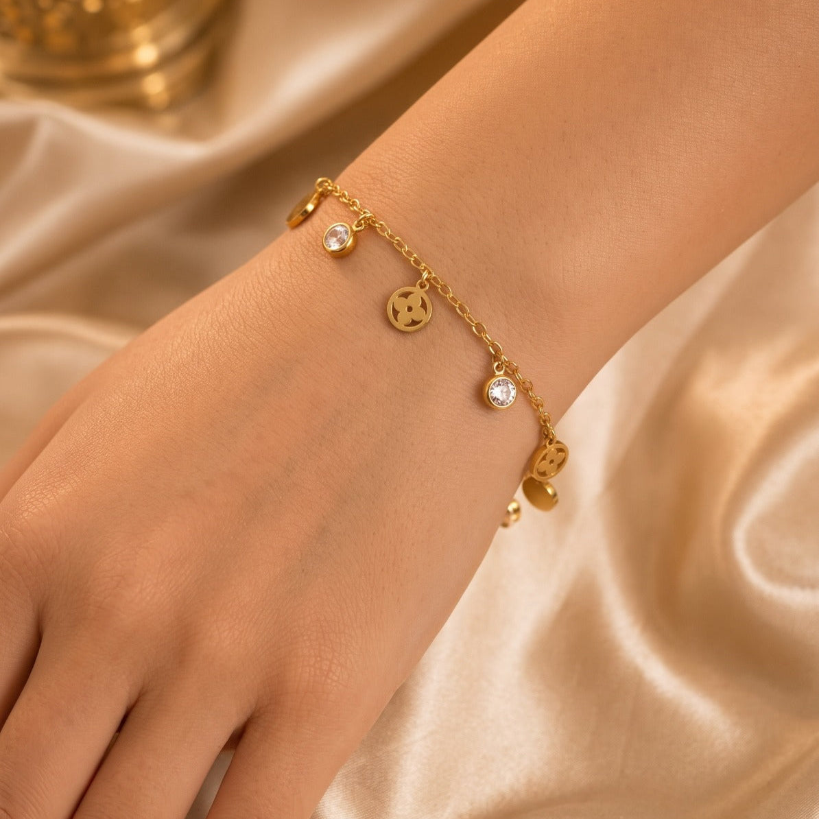 Luxury Design Gold Plated Crystal Stones Bracelet For Girls/women