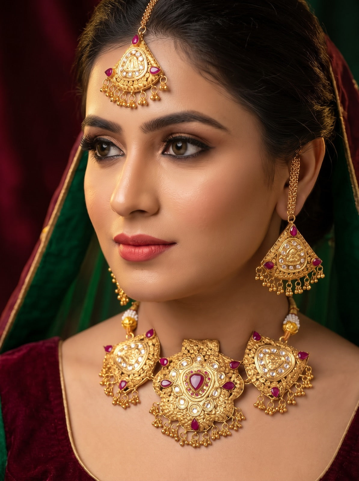 Sparkling Unique Design Gold Plated Kundan Necklace Set for Girls/Women