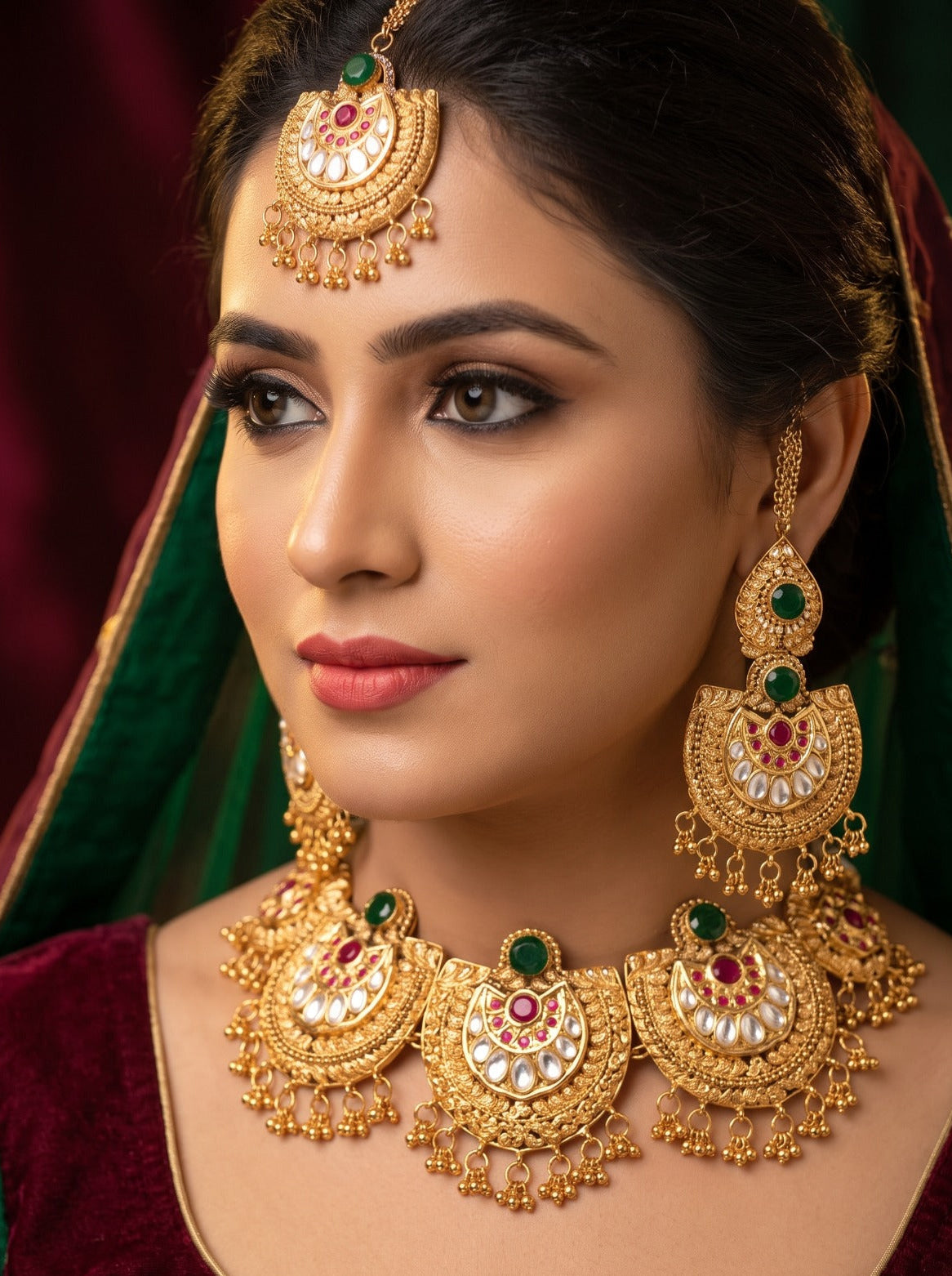 Fancy Unique Design Gold Plated Kundan Necklace Set for Girls/Women