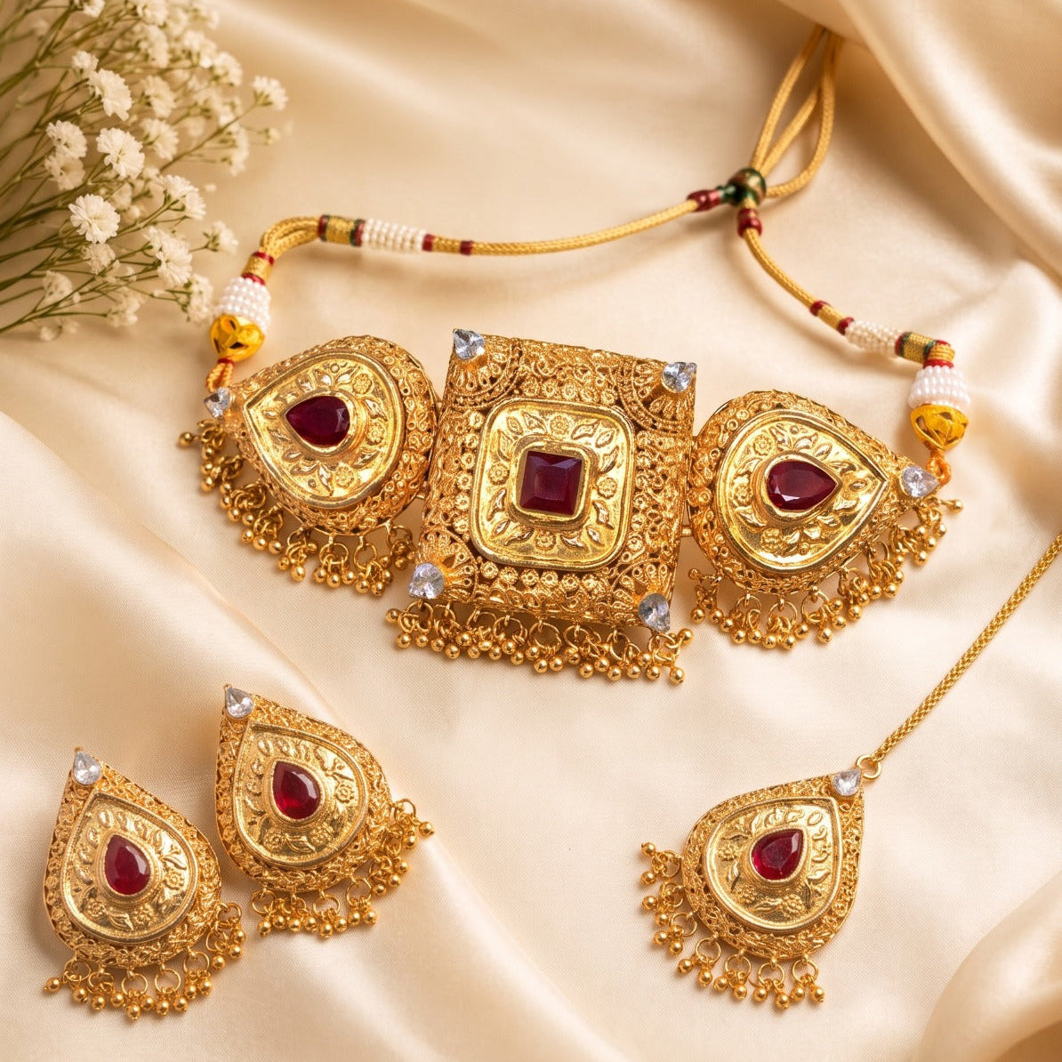 Stylish Unique Design Gold Plated Kundan Necklace Set for Girls/Women