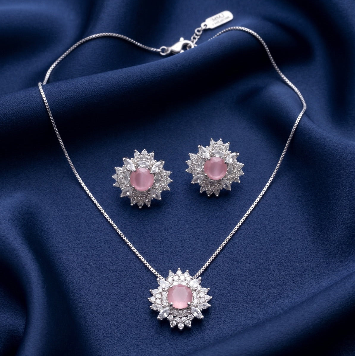 Luminous Design Silver Plated Crystal Stones Necklace Set for Girls/Women