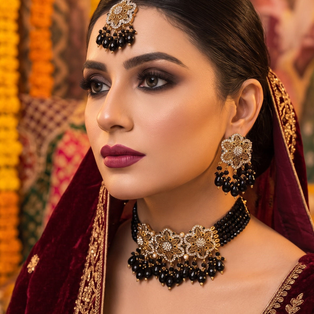 Fancy Gold Plated Crystal Stones Kundan Necklace Set for Girls/Women