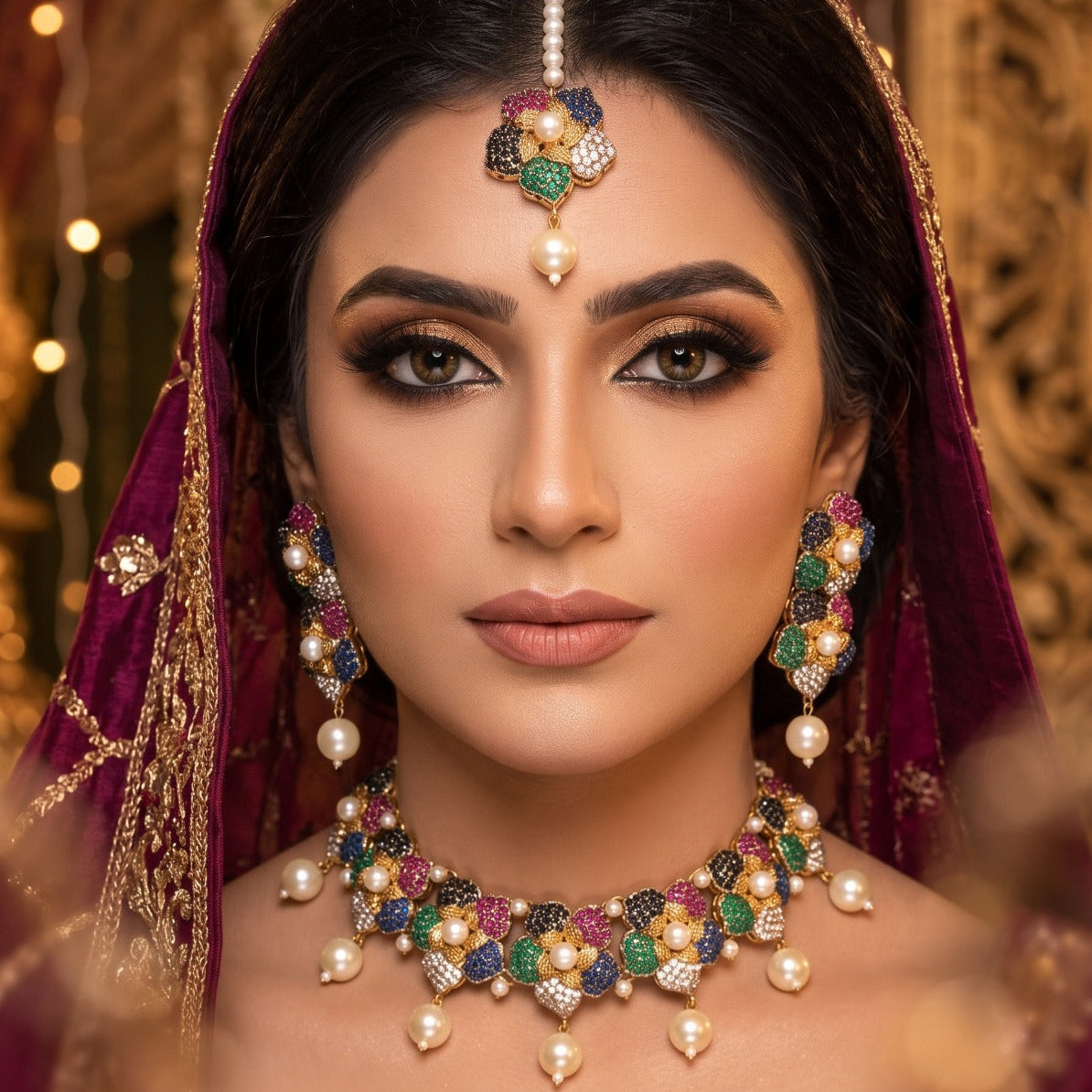 Glamorous Gold Plated Crystal Stones Kundan Necklace Set for Girls/Women