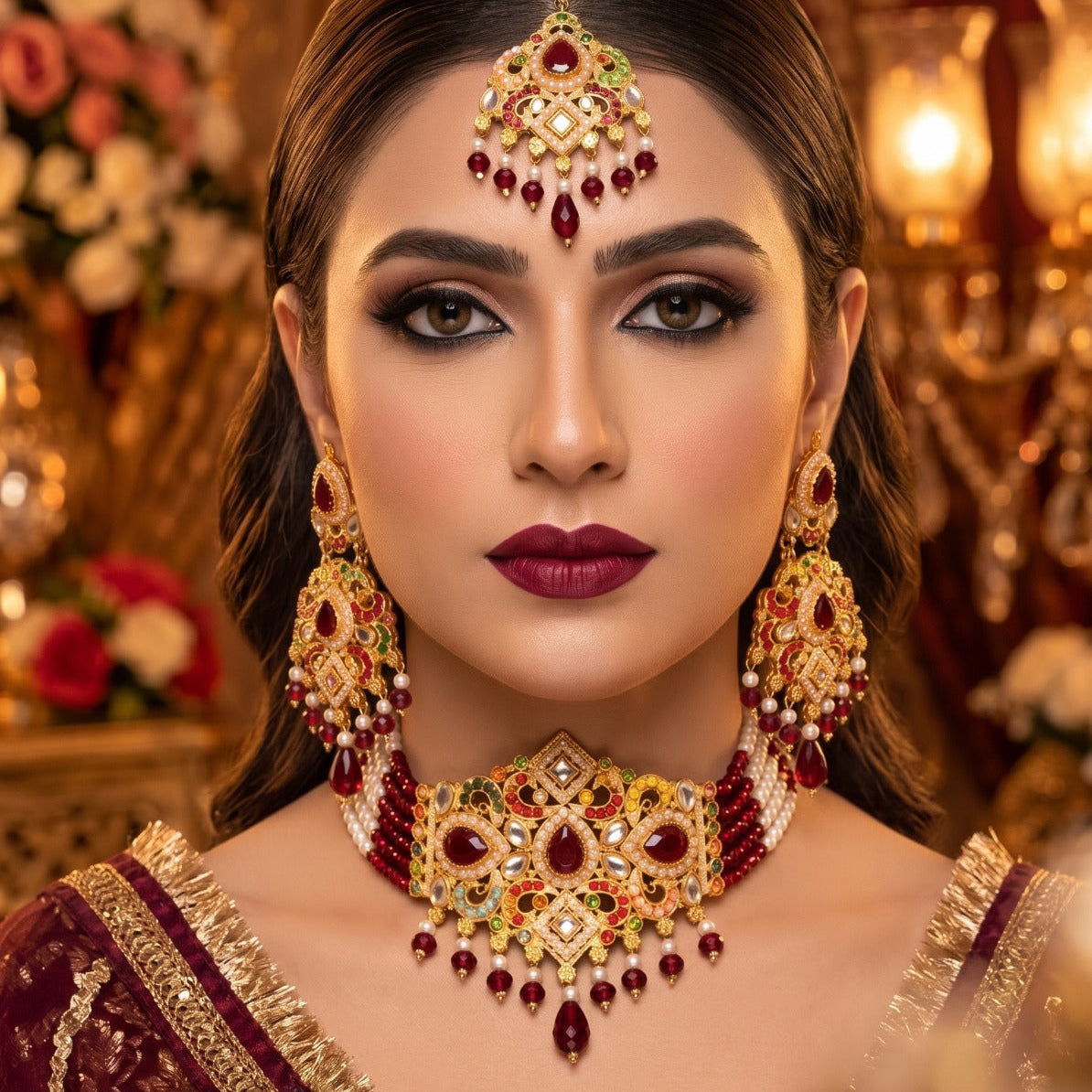 Glamorous Design Gold Plated Crystal Stones Kundan Necklace Set For Girls/women