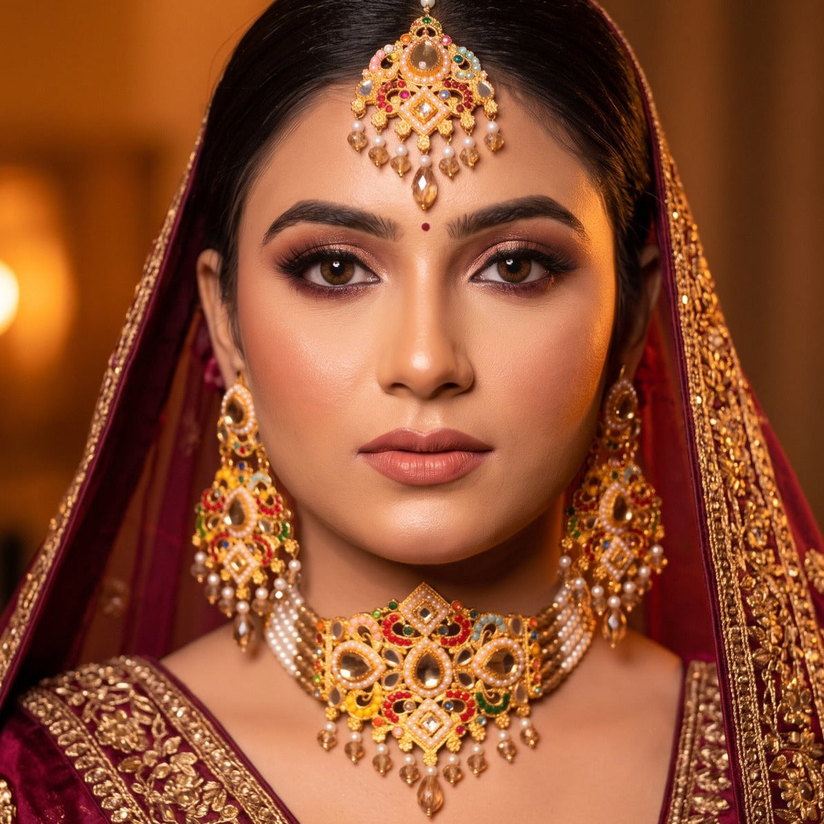 Dazzling Design Gold Plated Crystal Stones Kundan Necklace Set For Girls/women