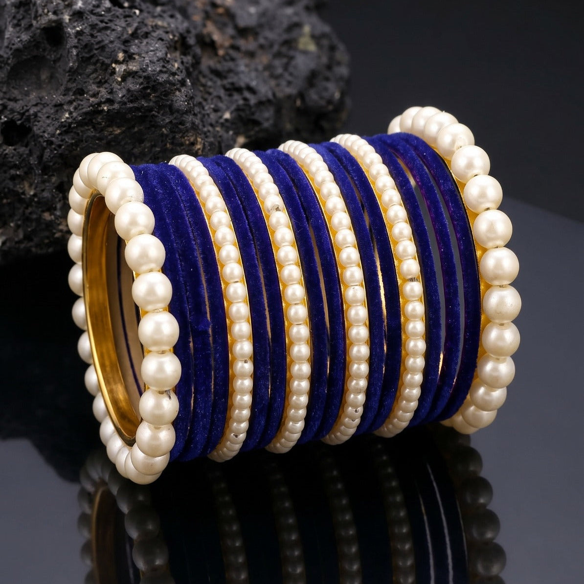 Gorgeous Design Gold Plated Pearl Stones Bangle Set For Girls/women