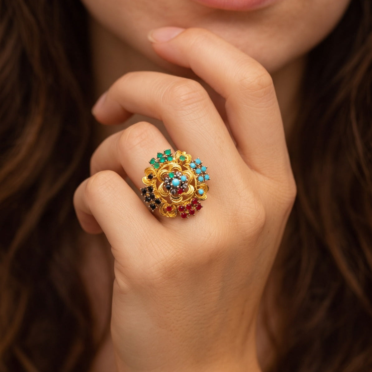 Elegant Unique Design Gold Plated Crystal Stones Ring For Girls/women