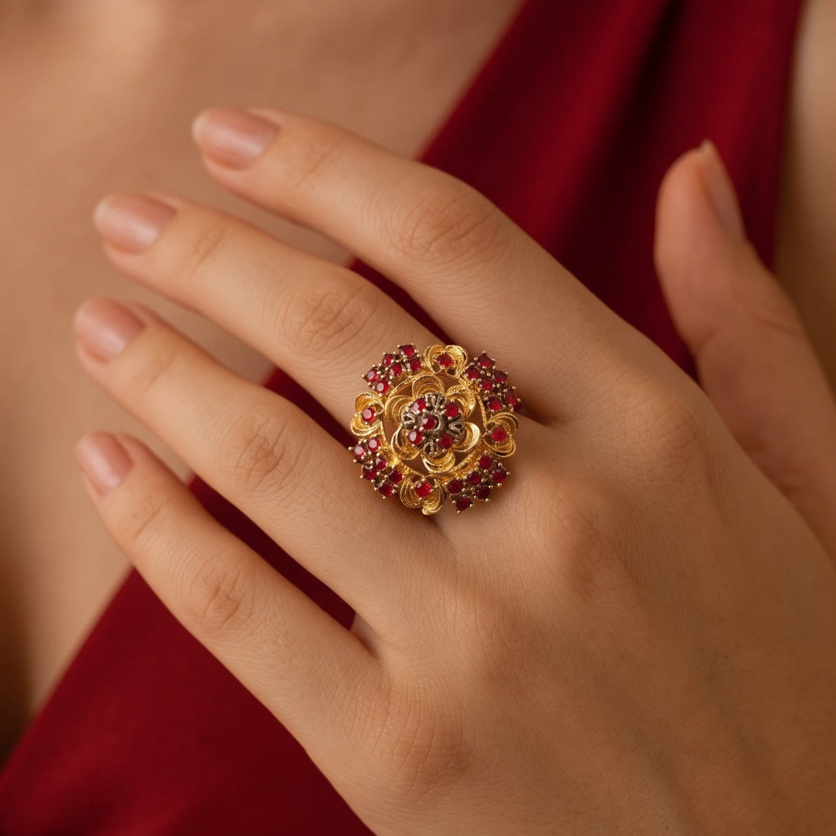 Elegant Unique Design Gold Plated Crystal Stones Ring For Girls/women