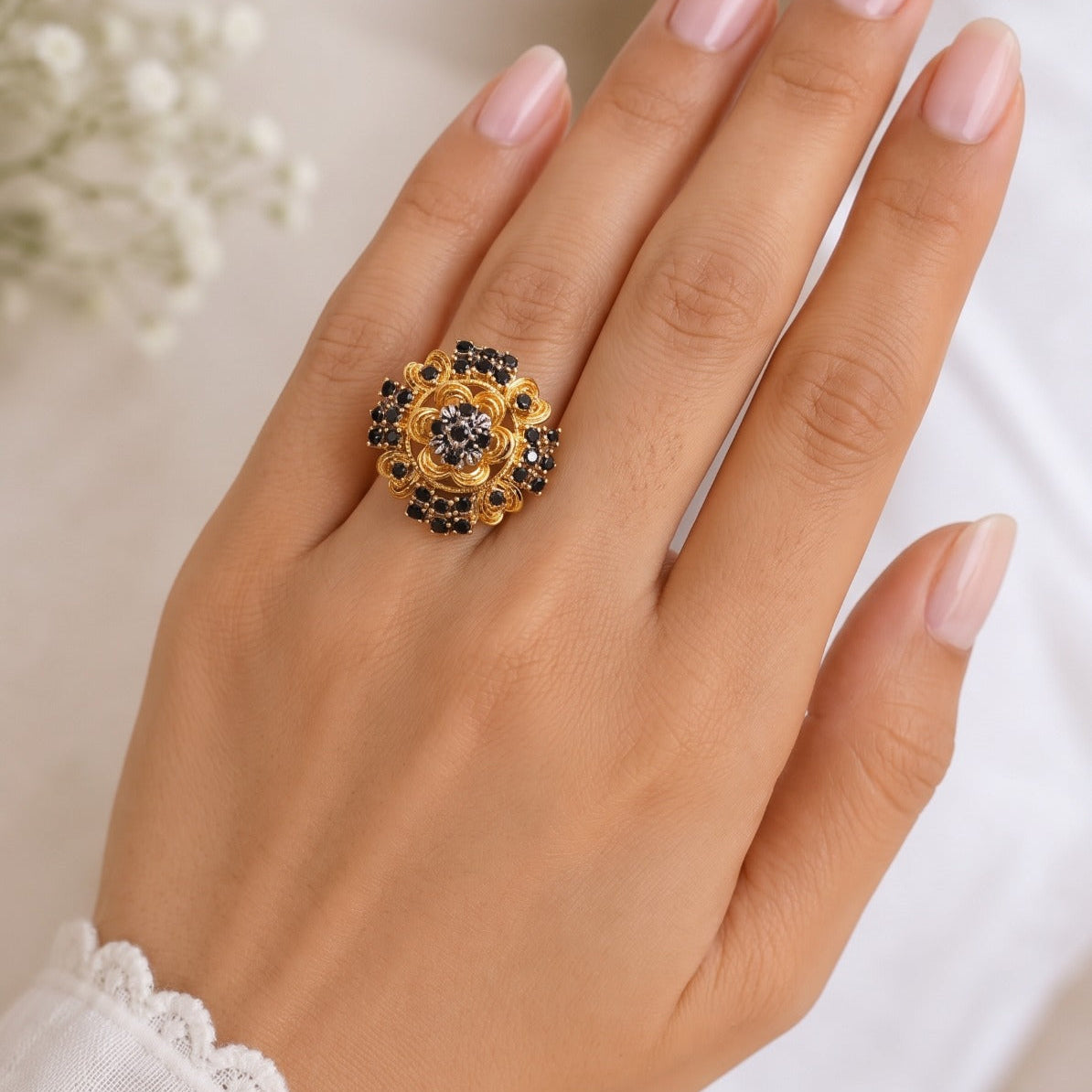 Elegant Unique Design Gold Plated Crystal Stones Ring For Girls/women