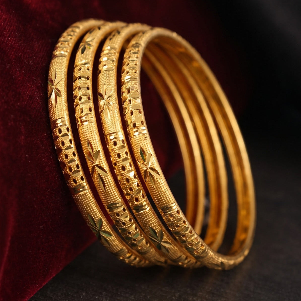 Stylish Unique Design Gold Plated 4pc Bangle Set for Girls/Women