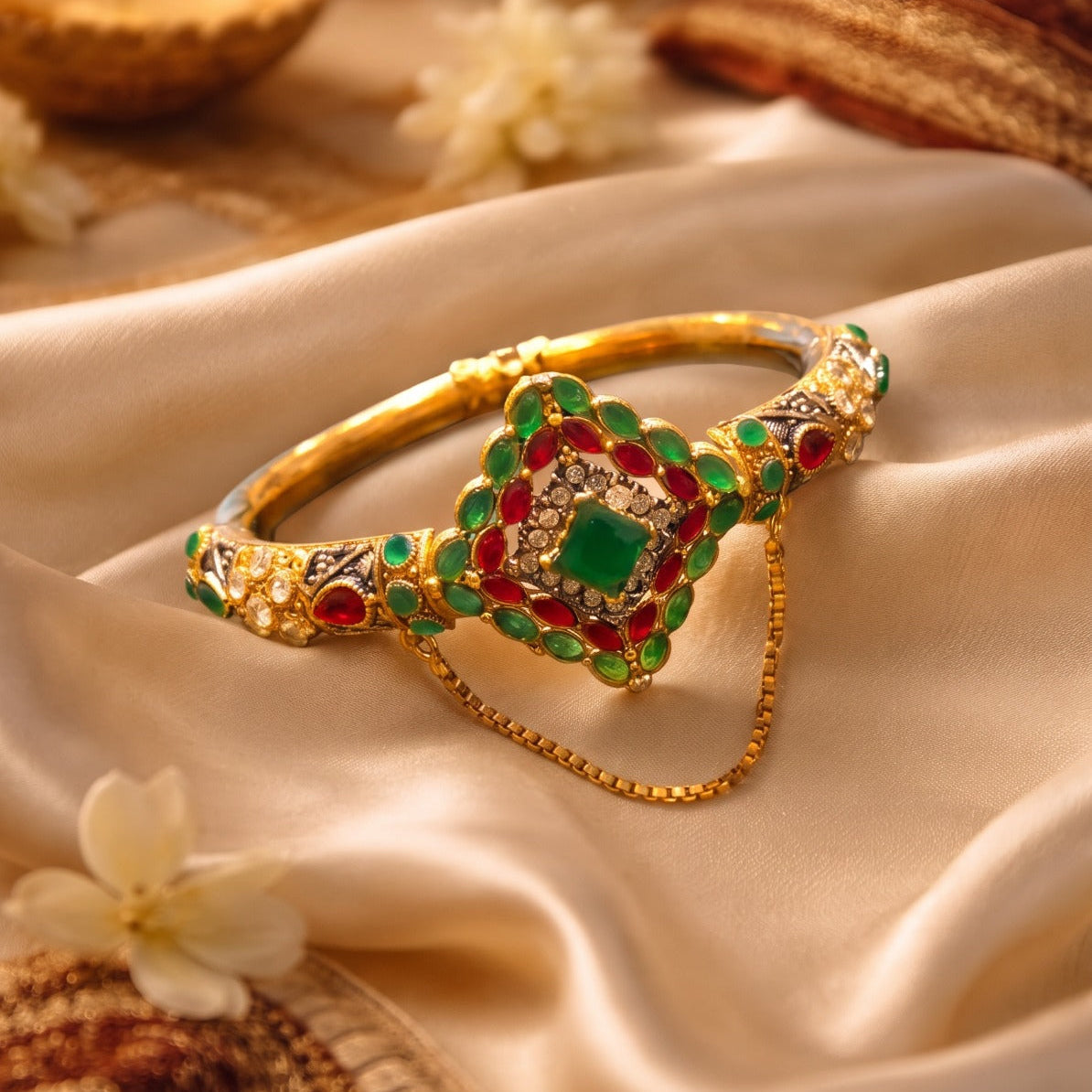 Gorgeous Design Gold Plated Crystal Stones Bangle For Girls/women
