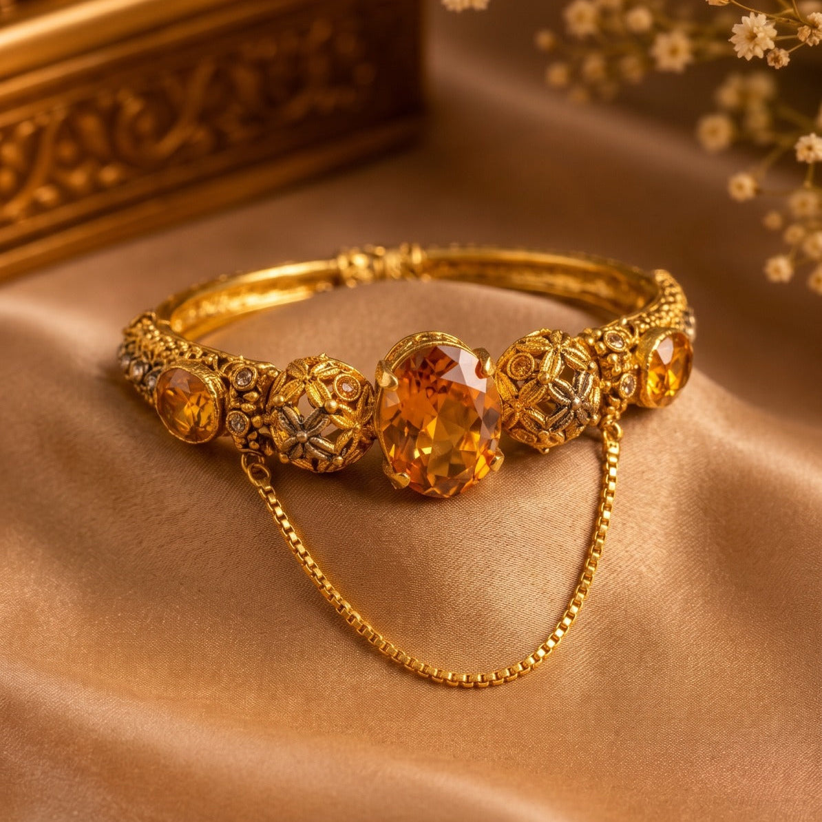 Beautiful Design Gold Plated Crystal Stones Bangle For Girls/women