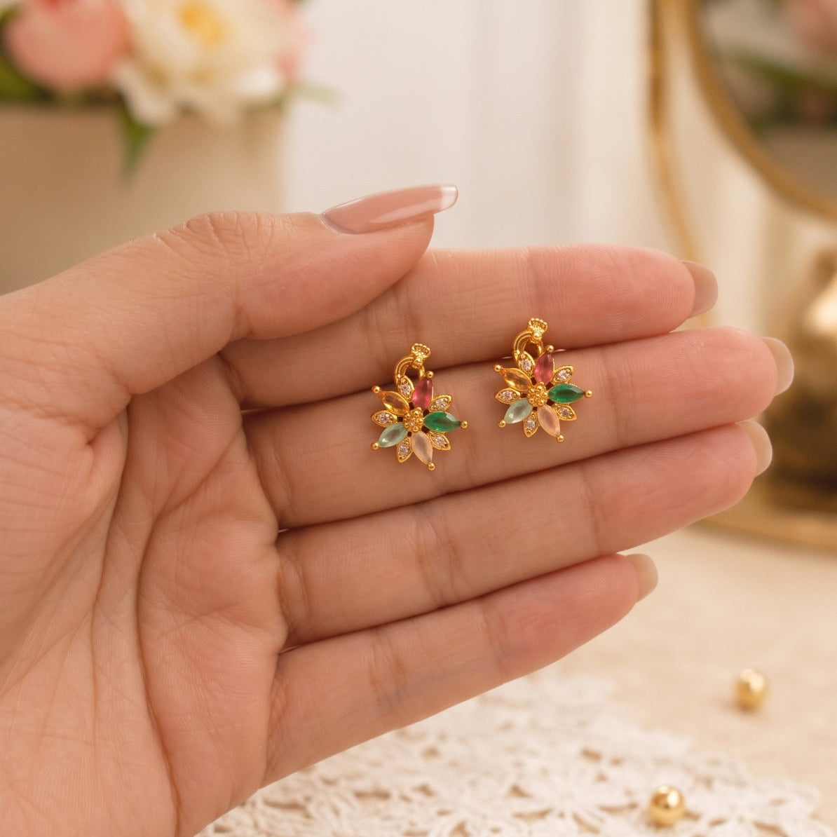 Elegant Design Gold Plated Crystal Stones Earrings For Girls/women