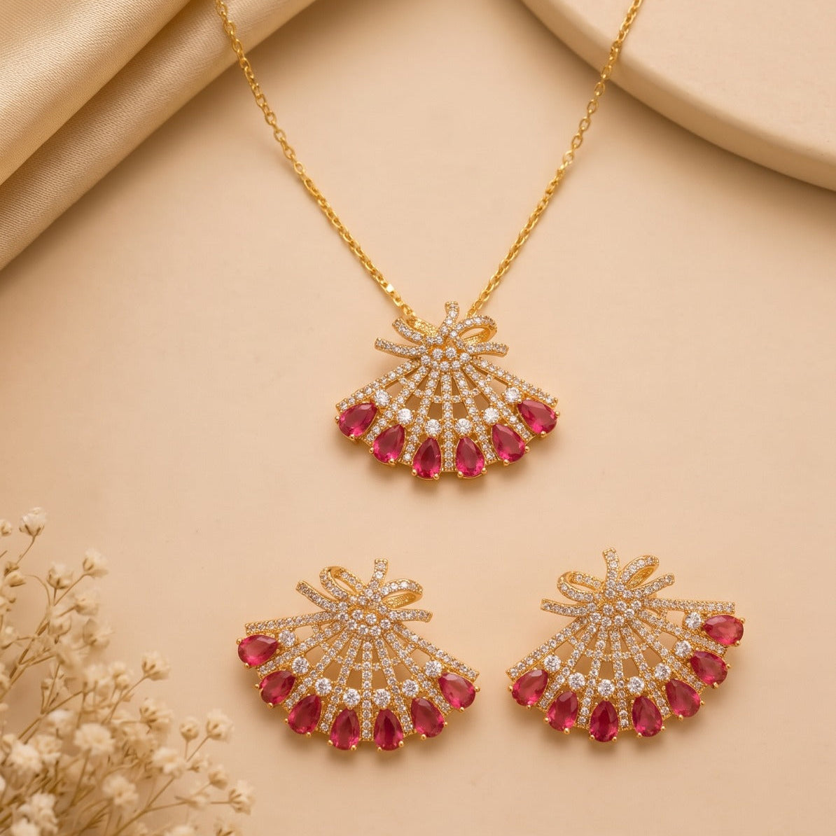 Glamorous Design Gold Plated Crystal Stones Necklace Set for Girls/Women
