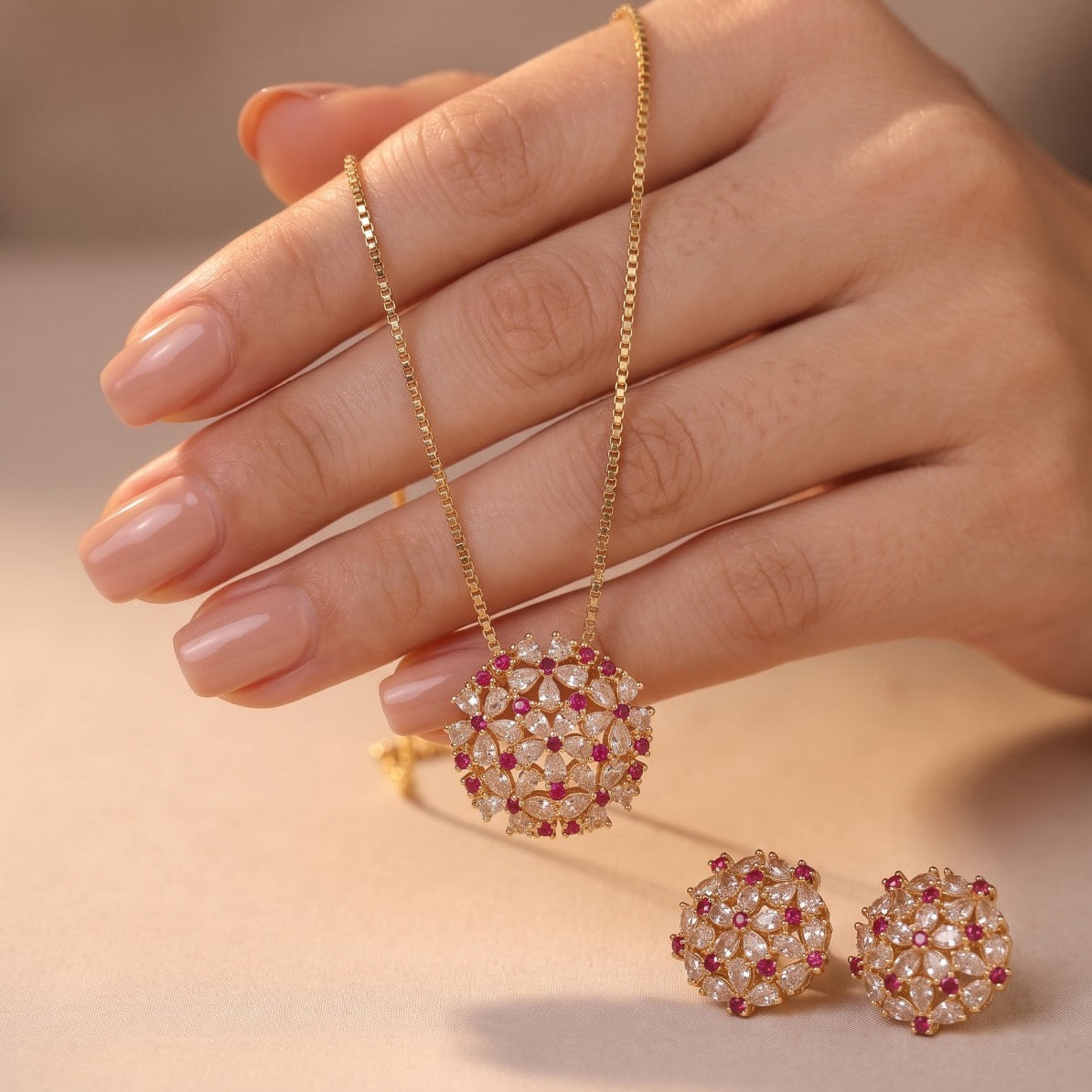 Charming Design Gold Plated Crystal Stones Necklace Set for Girls/Women