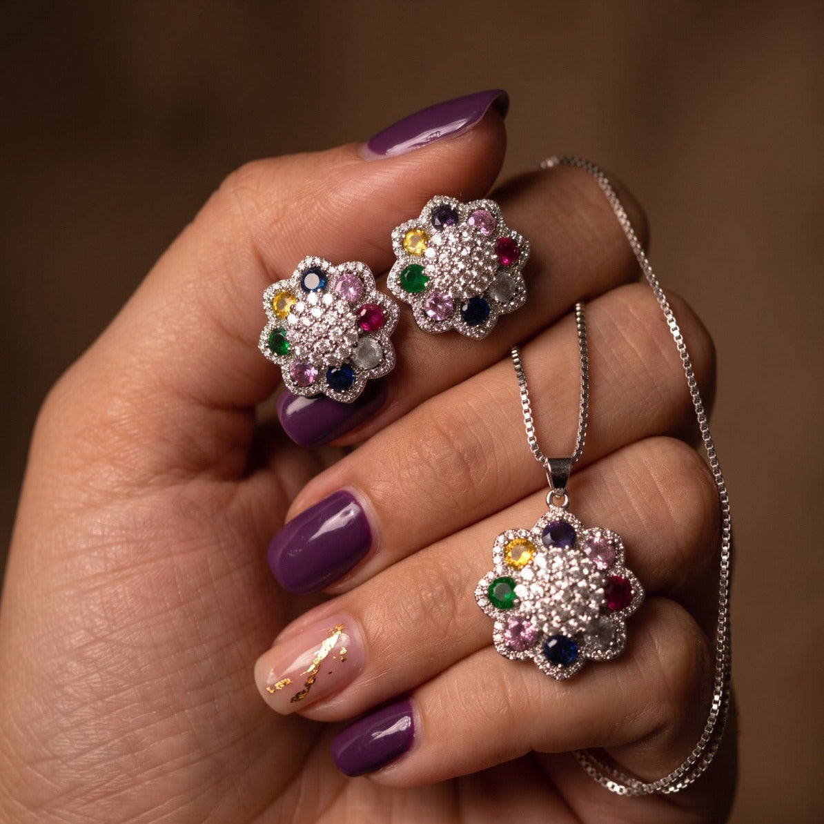 Gorgeous Design Silver Plated Crystal Stones Necklace Set for Girls/Women