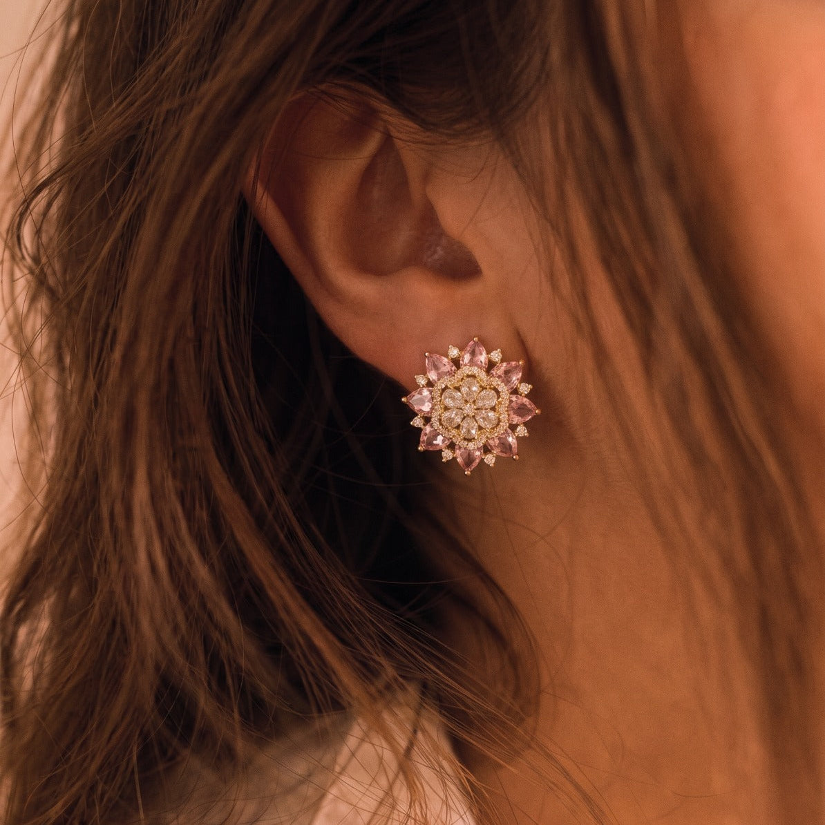 Luminous Design Gold Plated Crystal Stones Earring For Girls/women