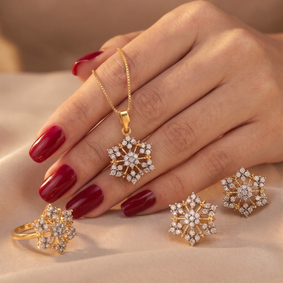 Luminous Design Gold Plated Crystal Stones Necklace Set for Girls/Women