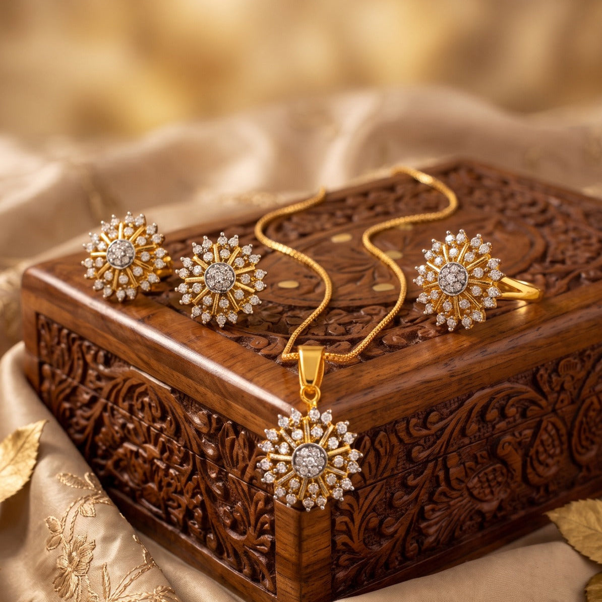 Charming Design Gold Plated Crystal Stones Necklace Set for Girls/Women