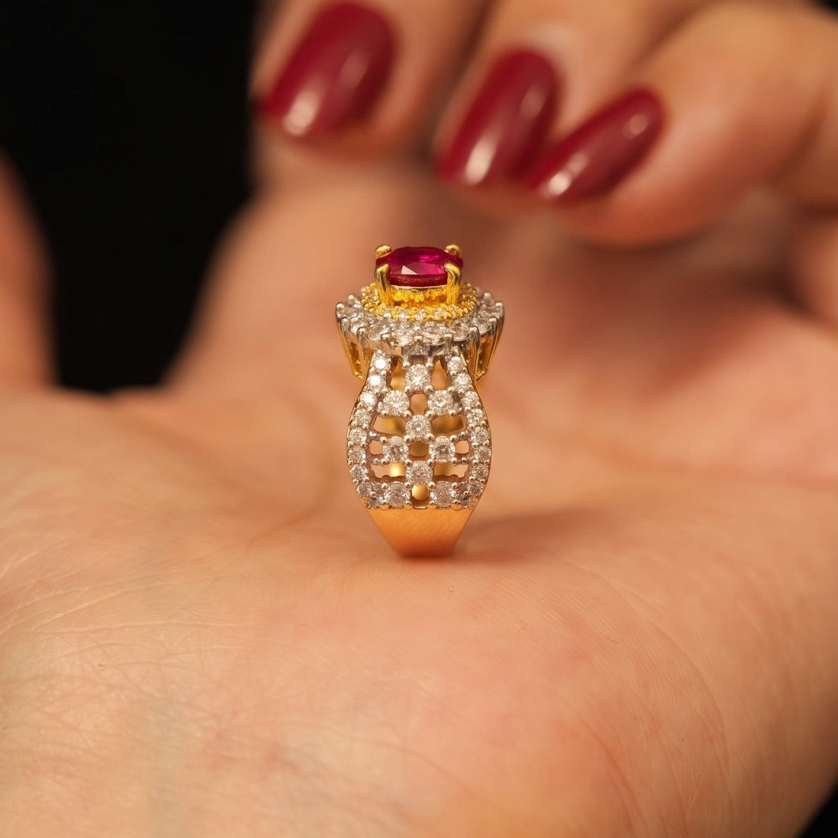 Fancy Unique Design Gold Plated Crystal Stones Ring For Girls/women